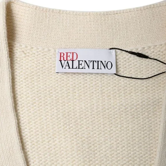 RED Valentino Knitted Bow Accent Cardigan in Cream Wool
